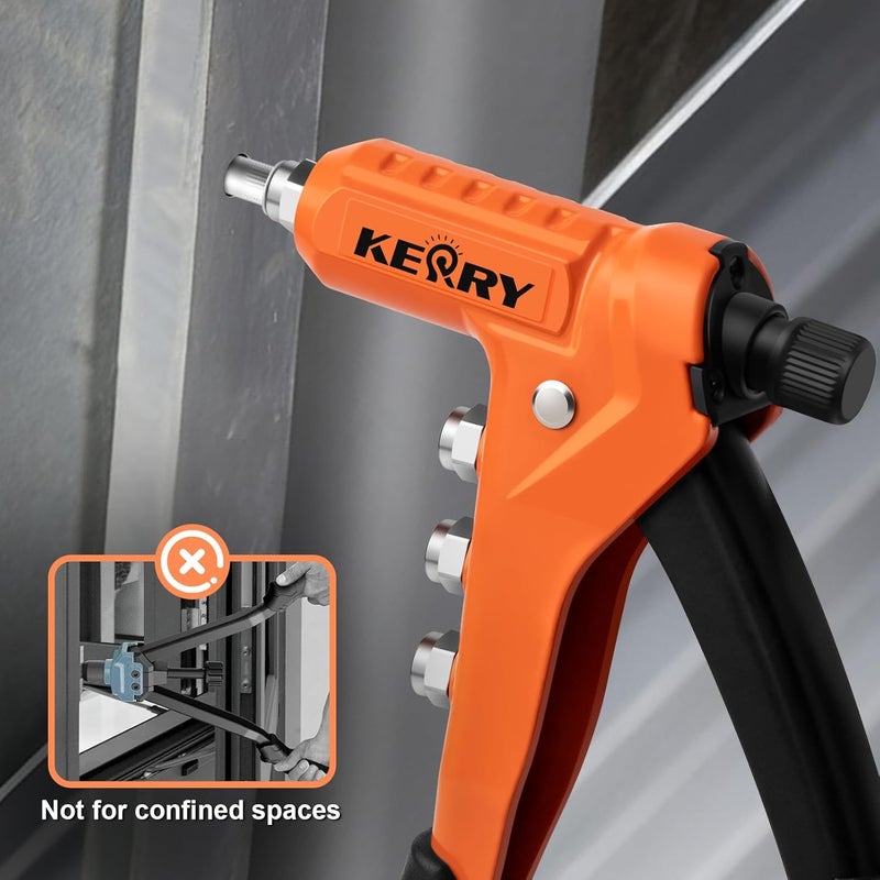 KERRY Rivet Nut Gun Tool, One-Handed Riveters 9.5" Rivnut Tool Kit with 8 Metric and SAE Mandrels 80PCS Rivet Nuts, 6-32 8-32 10-24 1/4-20 M3 M4 M5 M6 with Carrying Case Ideal for Automotive Work - Image 5